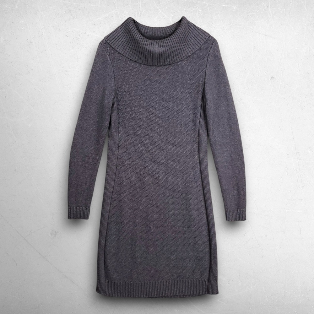 Ann Taylor Cowl Neck Knit Sweater Dress Women M Gray Minimalist Dark Academia